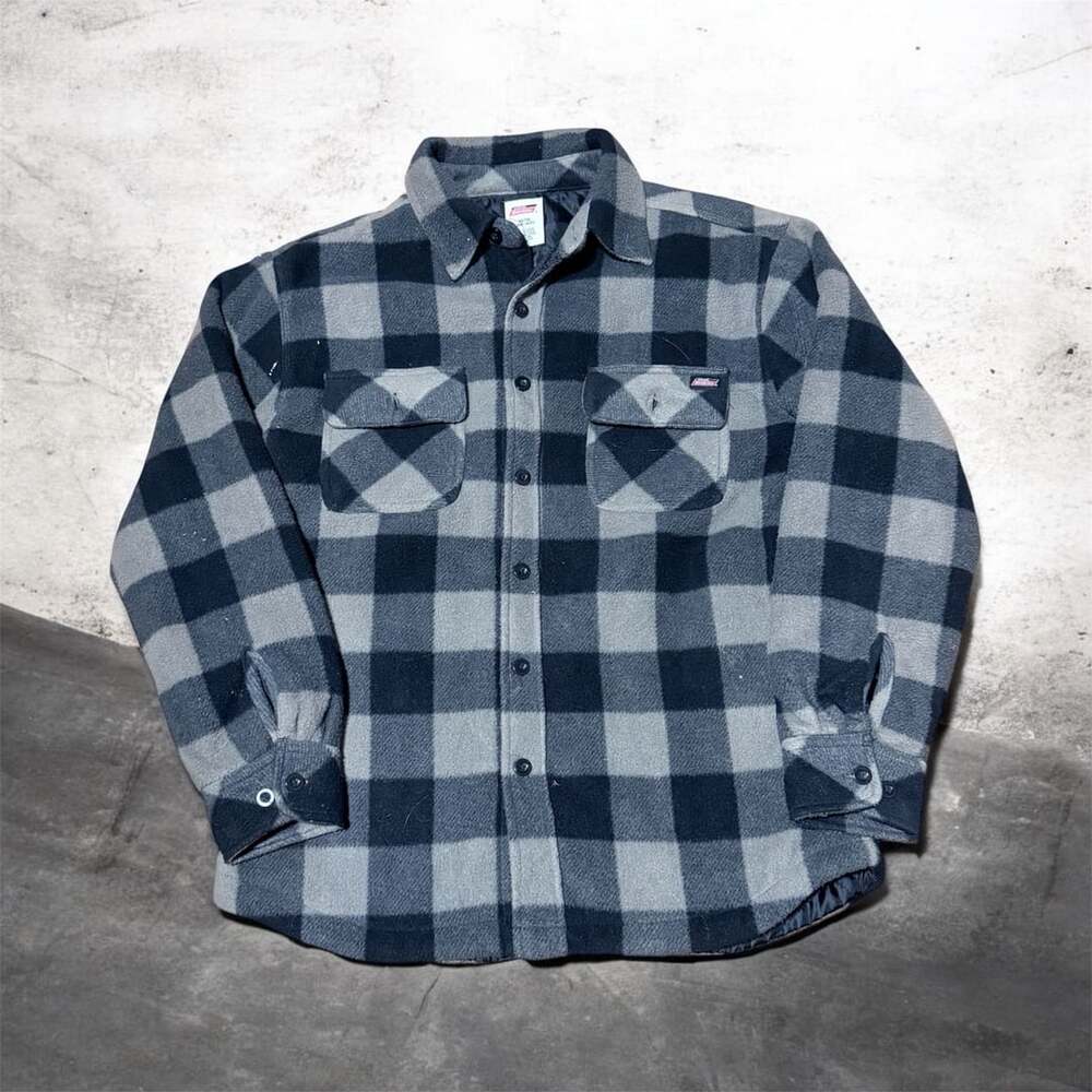 Dickies Quilted Lined Fleece Flannel Shirt Size M Black Gray Plaid (124)